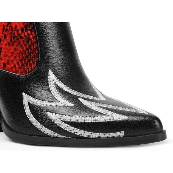 Ann Creek Low Heels Women Black Faux Leather Contrast Mid Calf Pointed toe Boots - Picture 5 of 7